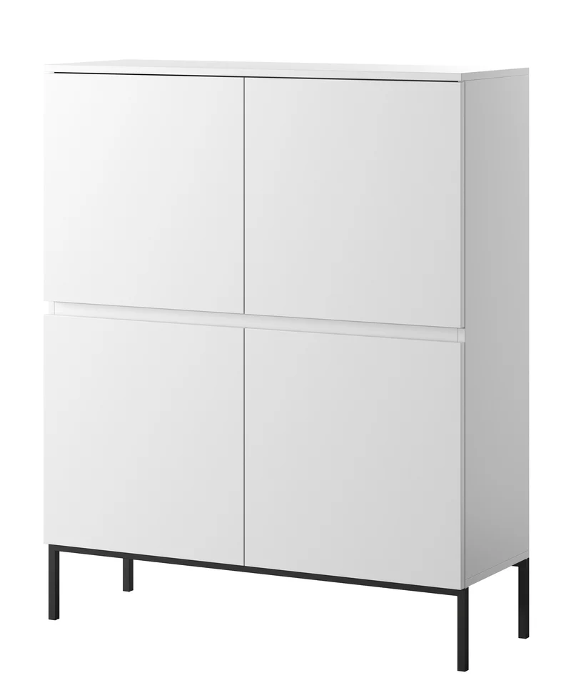 Hohe Kommode Bemmi 100 cm weiß mit schwarzen Beinen