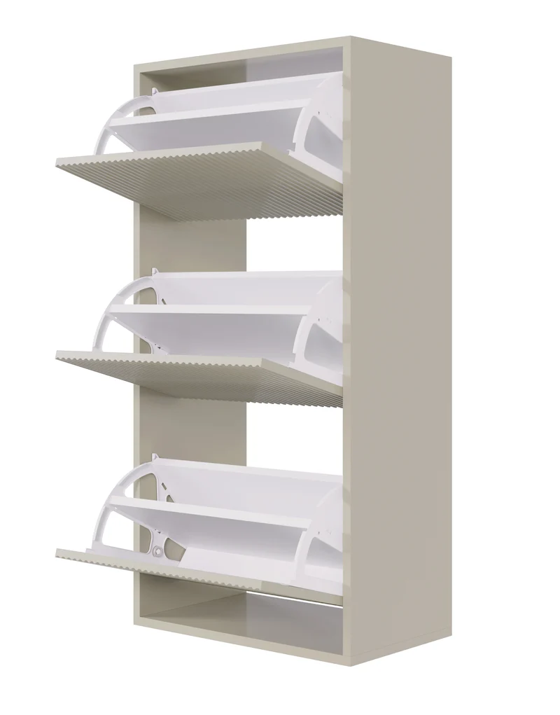 Schuhschrank Veldio mit gefräster Front und drei Fächern, 50 cm, Grau-Beige, zum Aufhängen