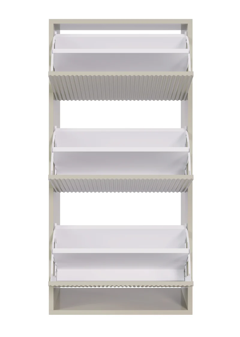 Schuhschrank Veldio mit gefräster Front und drei Fächern, 50 cm, Grau-Beige, zum Aufhängen