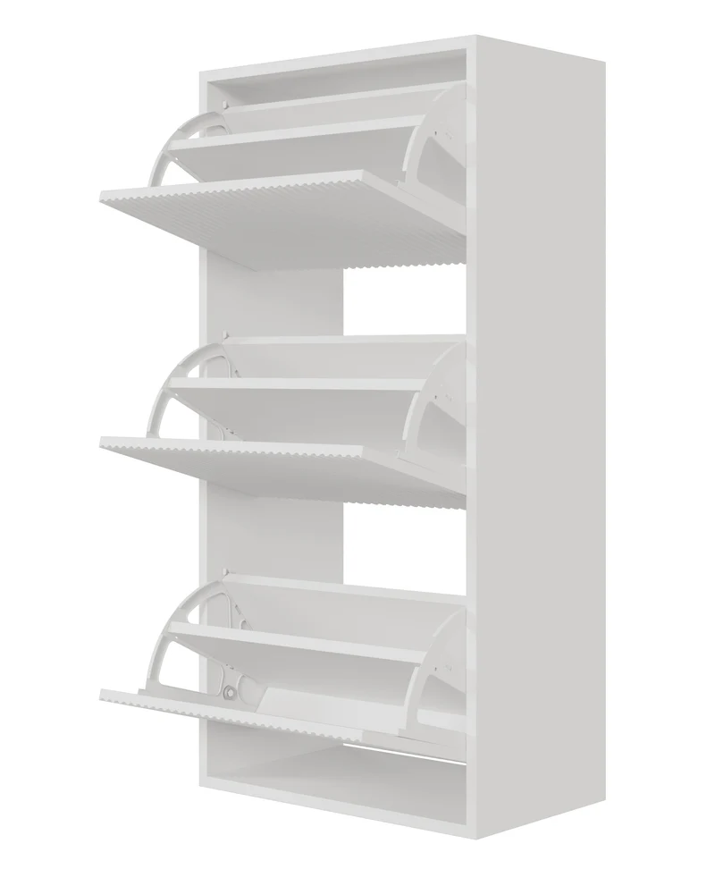 Schuhschrank Veldio mit gefräster Front und drei Fächern, 50 cm, Grau-Beige, zum Aufhängen