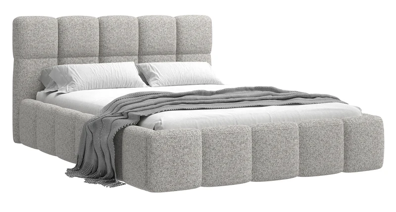 Gepolstertes Bett 180x200 cm Cloudy in grau-beige, Geflecht, Holzlattenrost