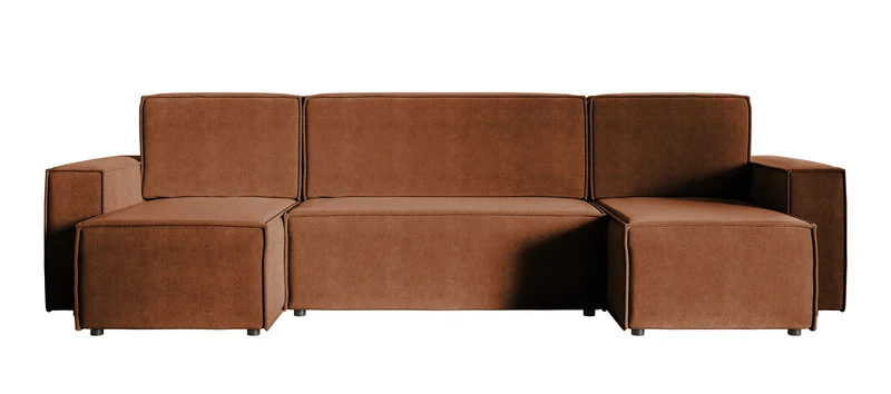 Ecksofa mit Schlaffunktion Copertino, U-förmig, mit universellem Stauraum, kupferfarbener hydrophober Samt