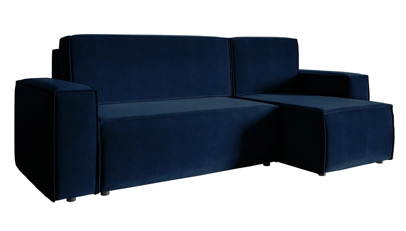 Ecksofa mit Schlafunktion Copertino, L-förmig, mit Stauraum, universell, marineblauer hydrophober Samt
