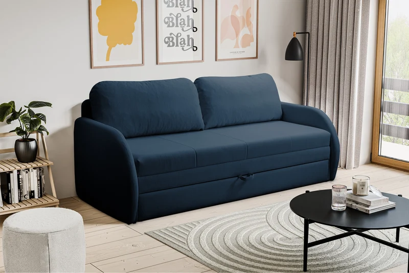 Drei-Sitzer-Schlafsofa Diego in Marineblau, Geflecht