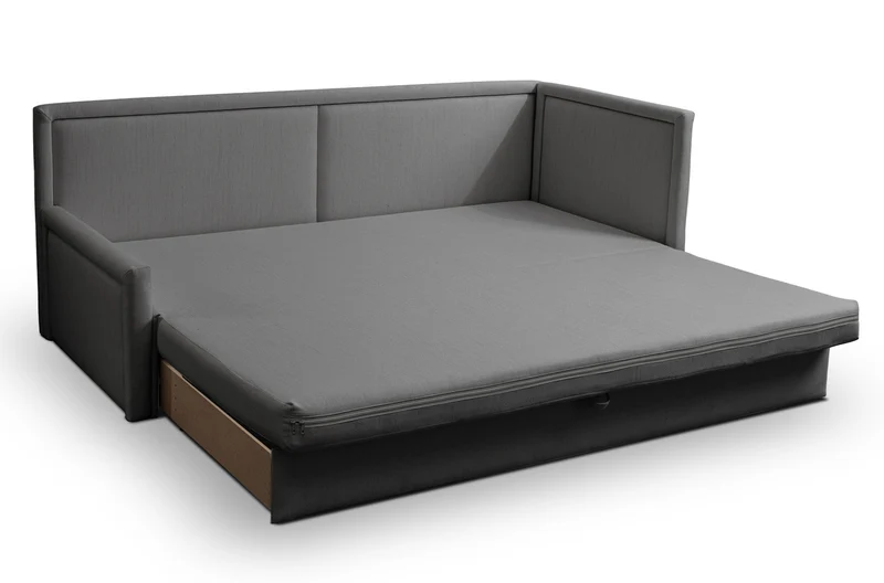 Jugendbett Caprili mit Stauraum, dunkelgraues Flechtmuster, universell einsetzbar