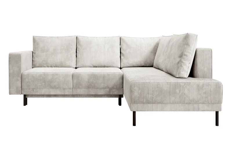 Ecksofa Rodario mit Schlaffunktion und Bettkasten, graubeiger Cord, rechtsseitig