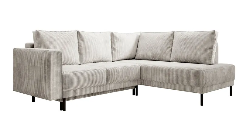 Ecksofa Rodario mit Schlaffunktion und Bettkasten, graubeiger Cord, rechtsseitig