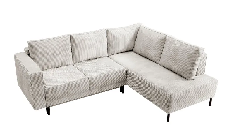Ecksofa Rodario mit Schlaffunktion und Bettkasten, graubeiger Cord, rechtsseitig