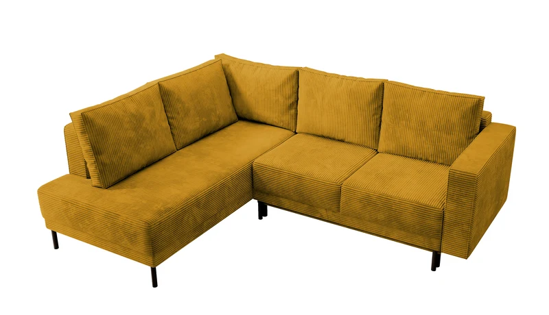 Ecksofa Rodario mit Schlafunktion und Bettkasten, senfgelber Cord, linksseitig