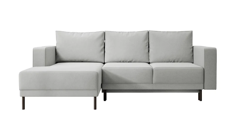 Ecksofa mit Schlaffunktion Rodario mini, L-förmig, mit Stauraum, grau, pflegeleichter Samt, linksseitig