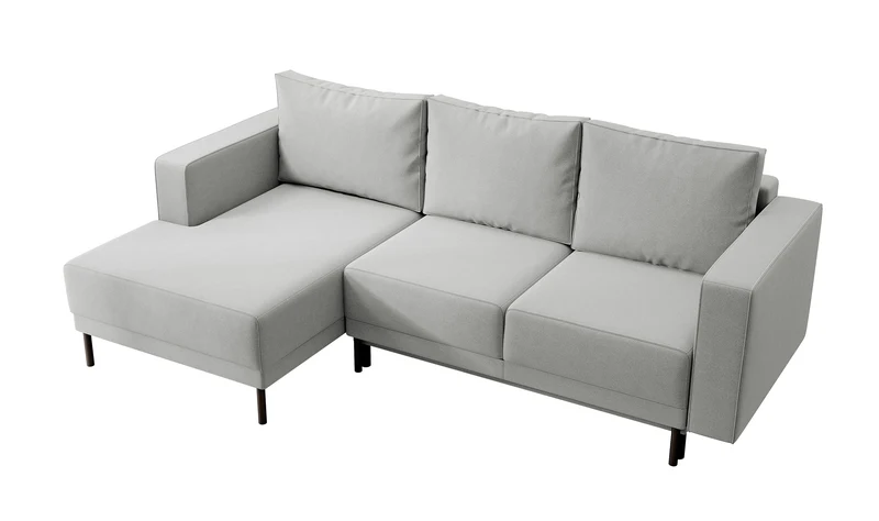 Ecksofa mit Schlaffunktion Rodario mini, L-förmig, mit Stauraum, grau, pflegeleichter Samt, linksseitig