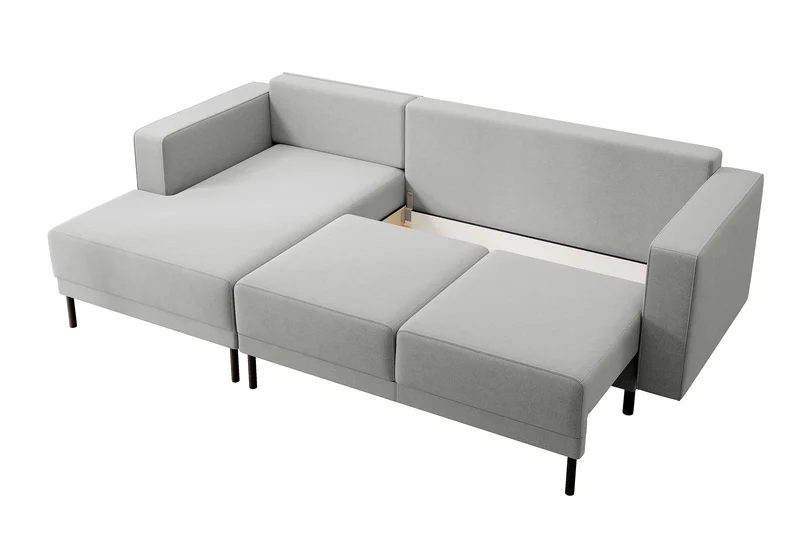Ecksofa mit Schlaffunktion Rodario mini, L-förmig, mit Stauraum, grau, pflegeleichter Samt, linksseitig
