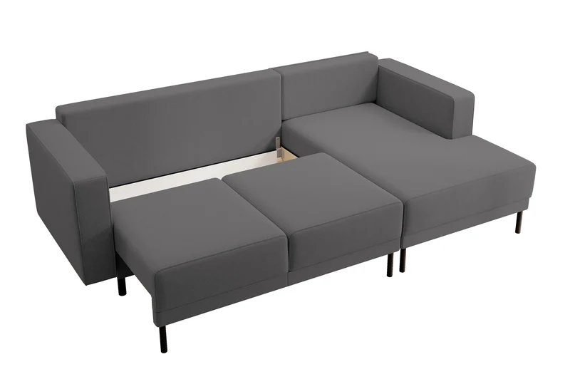 Ecksofa mit Schlaffunktion Rodario Mini, L-förmig, mit Stauraum, dunkelgrauer, leicht zu reinigender Samt, rechtsseitig