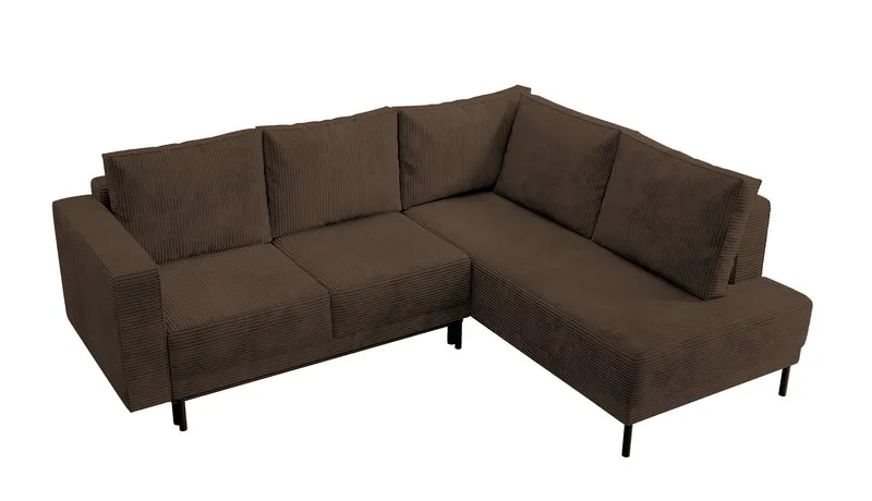 Ecksofa Rodario mit Schlafunktion und Bettkasten, dunkelbrauner Cord, rechtsseitig