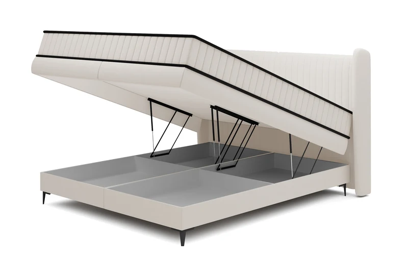 Kontinentalbett 140x200 cm Daliano mit Stauraum, cremefarbener Samt