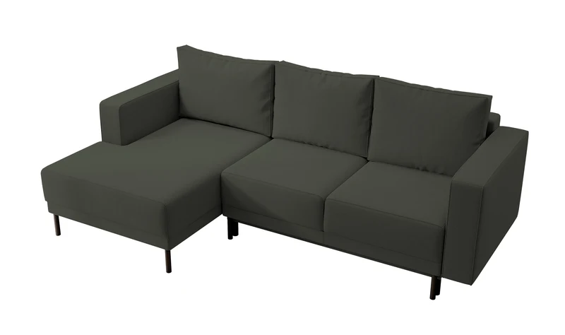 Ecksofa mit Schlafunktion Rodario Mini, L-förmig, mit Stauraum, olivgrüner, pflegeleichter Samt, linksseitig