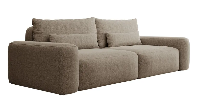 Dreisitziges ausklappbares Sofa Carnos hellbraun, chenille, wasserabweisend, schwarze Beine