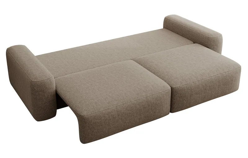 Dreisitziges ausklappbares Sofa Carnos hellbraun, chenille, wasserabweisend, schwarze Beine