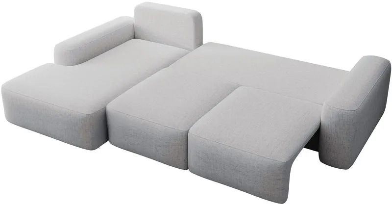 Ecksofa mit Schlaffunktion Carnos L-förmig mit Ball, einzelne Kissen, grauer hydrophober Chenille, linksseitig