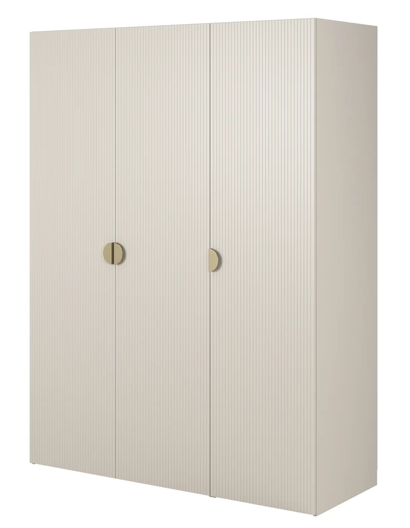 Drehtürenschrank Moonir mit langem Kleiderstange, sieben Regalen und Schubladencontainer, 150 cm, Grau-Beige
