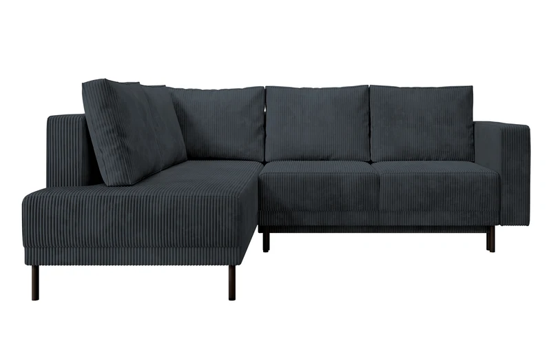 Ecksofa Rodario mit Schlaffunktion und Bettkasten, dunkelgrauer Cord, linksseitig