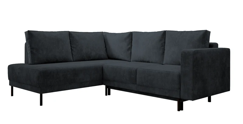 Ecksofa Rodario mit Schlaffunktion und Bettkasten, dunkelgrauer Cord, linksseitig
