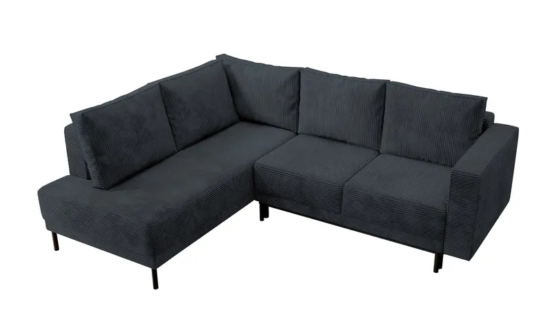 Ecksofa Rodario mit Schlaffunktion und Bettkasten, dunkelgrauer Cord, linksseitig
