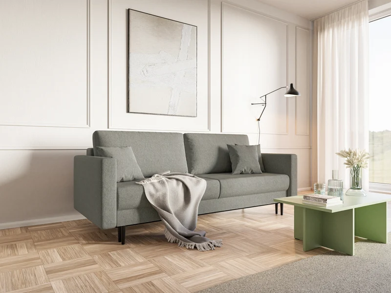 Ausziehbares Dreisitzer-Sofa Valico in Grau aus pflegeleichtem Chenille-Stoff, schwarze Beine
