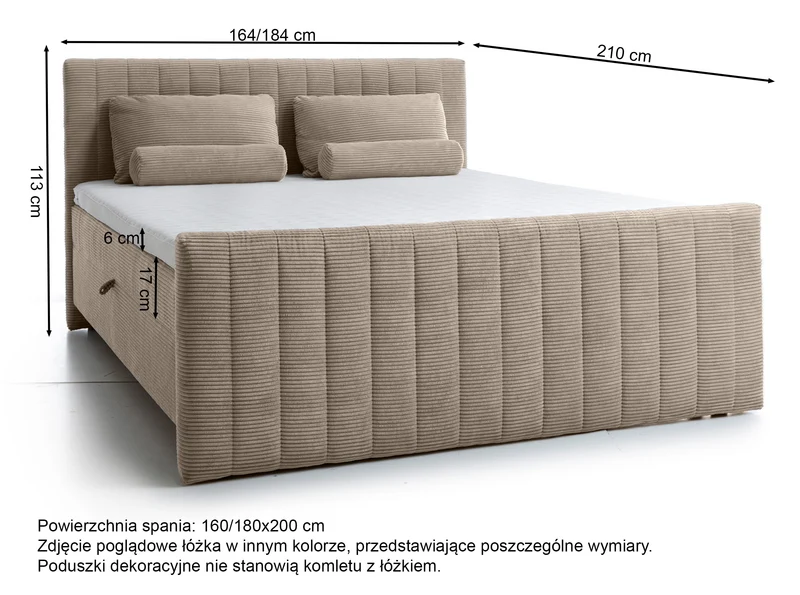 Kontinentalbett Lullabino 160x200 cm mit Stauraum und Topper, grau-beige Cord