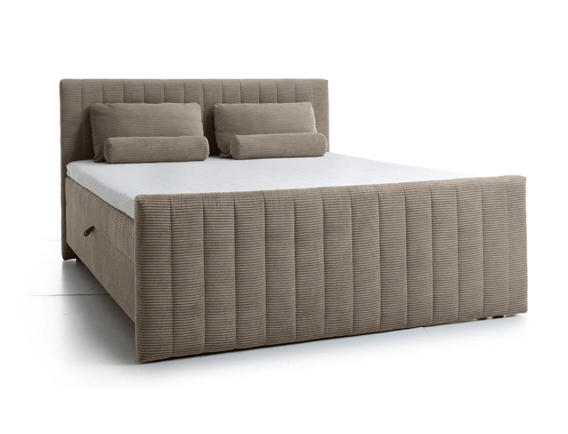 Kontinentales Bett Lullabino 180x200 cm mit Stauraum und Topper, grau-beiger Cordstoff
