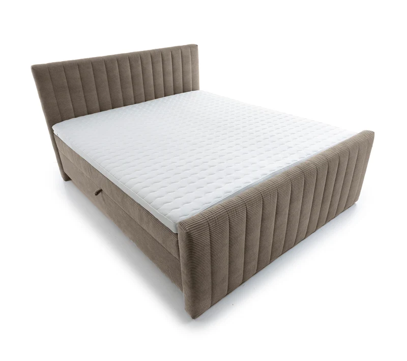 Kontinentales Bett Lullabino 180x200 cm mit Stauraum und Topper, grau-beiger Cordstoff