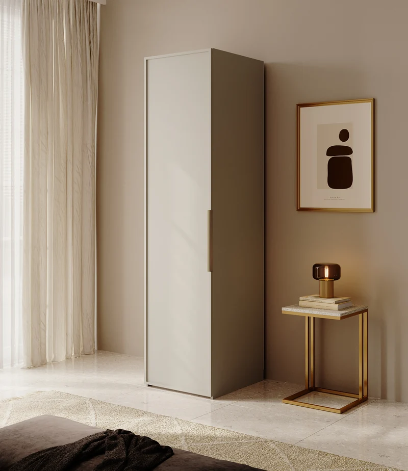 Einzeltüriger Schrank Frame mit 50 cm Kleiderstange Grau Beige