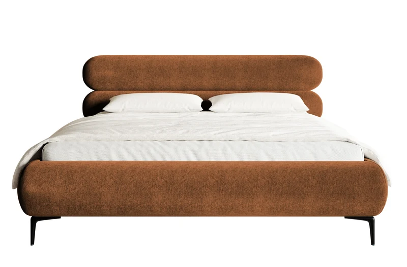 Polsterbett 180x200 cm Roule kupferfarbener Samt, wasserabweisend, schwarze Beine