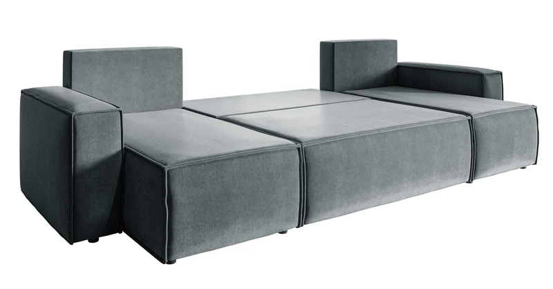 U-förmiges Ecksofa Copertino mit Schlaffunktion, Stauraum, universell, grau, wasserabweisender Samtstoff