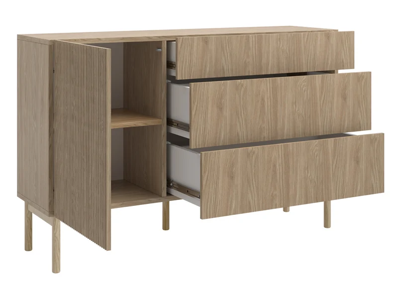 Einzeltür-Kommode Nolie mit drei Schubladen, 140 cm, geölte Eiche