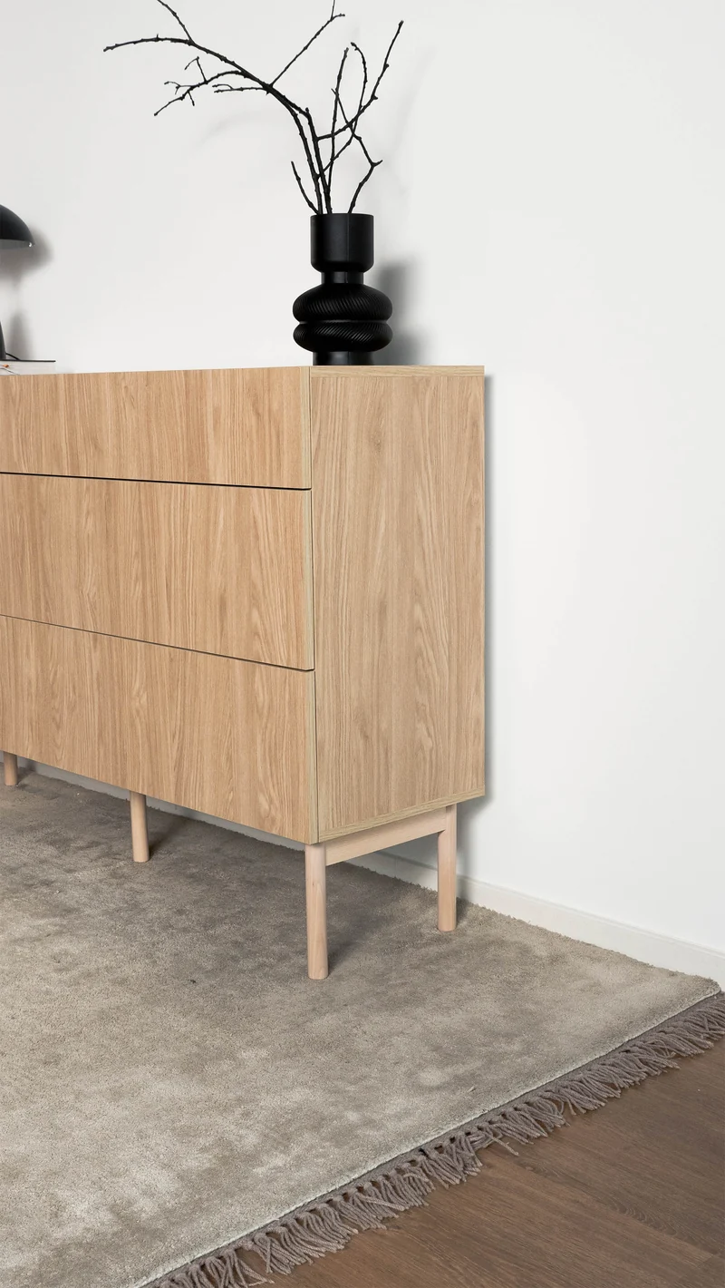 Einzeltür-Kommode Nolie mit drei Schubladen, 140 cm, geölte Eiche