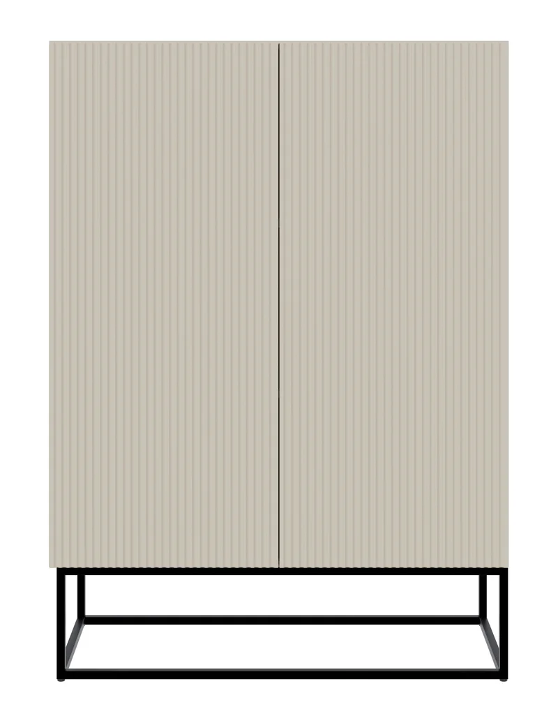 Zweiturige Kommode Veldio mit gefräster Front 90 cm Grau-Beige mit schwarzen Beinen