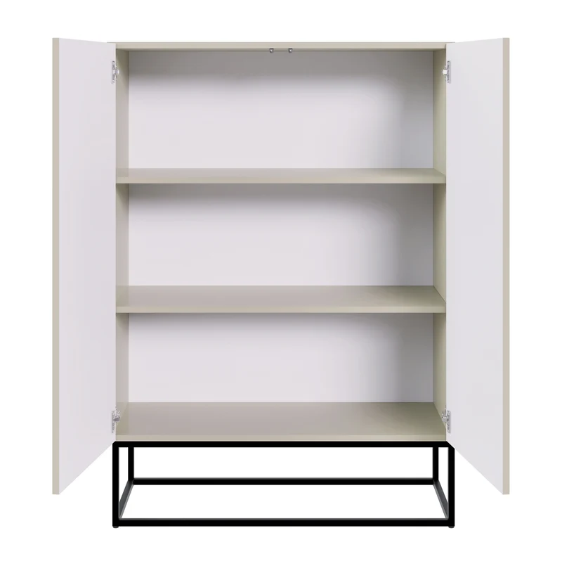 Zweiturige Kommode Veldio mit gefräster Front 90 cm Grau-Beige mit schwarzen Beinen