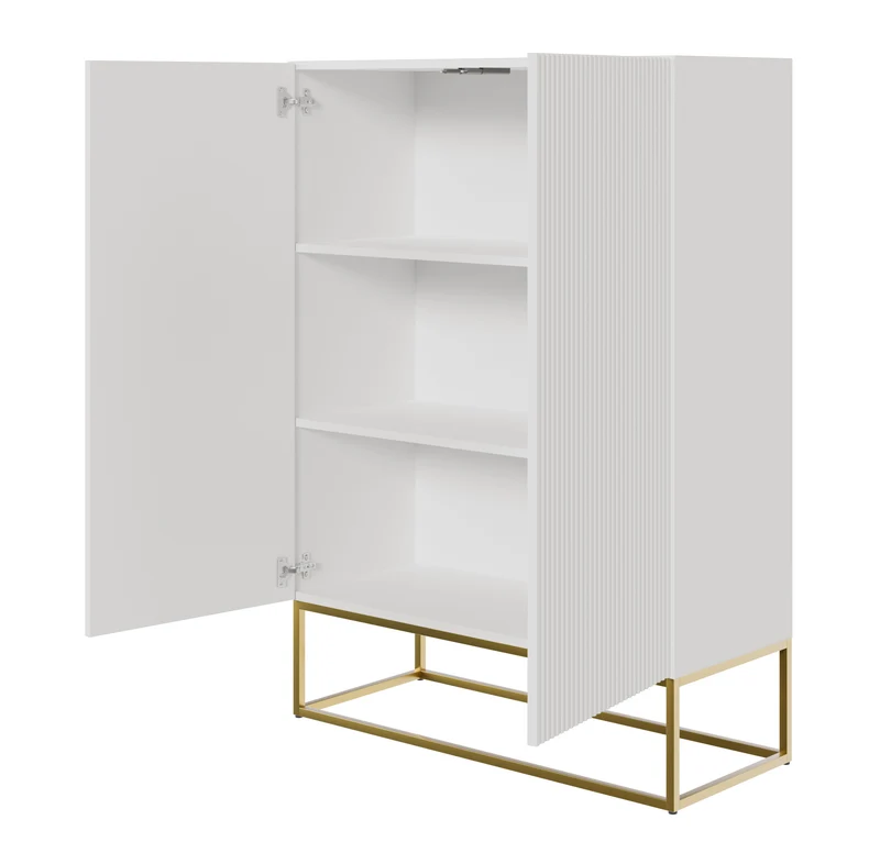 Zweiturige Kommode Veldio mit gefräster Front 90 cm Grau-Beige mit goldenen Beinen