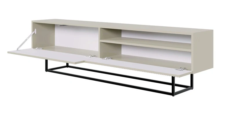 TV-Schrank Veldio mit gefräster Front und Nische, 175 cm, Grau-Beige mit schwarzen Beinen