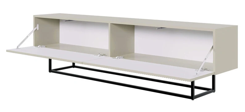 TV-Schrank Veldio mit gefräster Front 175 cm Grau-Beige mit schwarzen Beinen