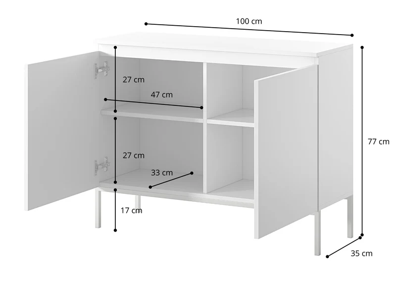 Zweittürige Kommode Bemmi 100 cm schwarz mit schwarzen Beinen