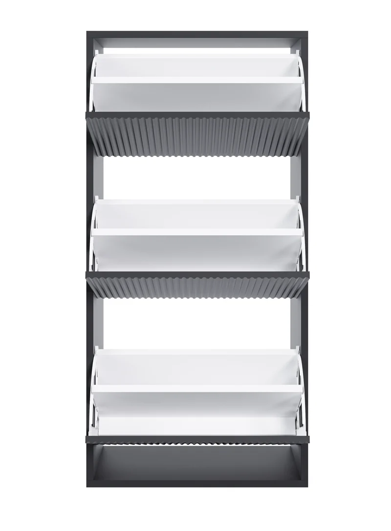 Veldio Schuhschrank mit gefräster Front und drei Fächern, 50 cm, schwarz, zum Aufhängen
