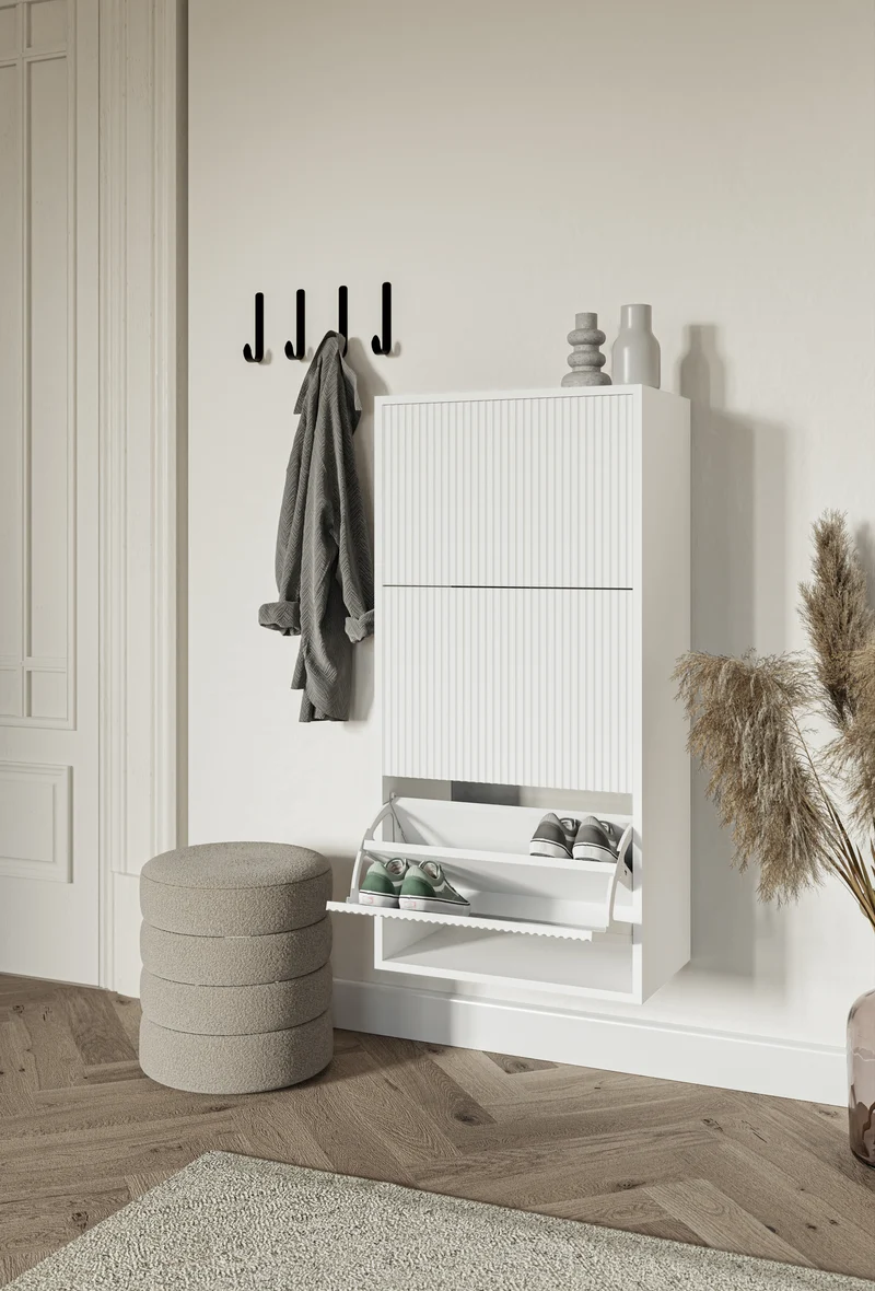 Veldio Schuhschrank mit gefräster Front und drei Fächern, 50 cm, weiß, hängend