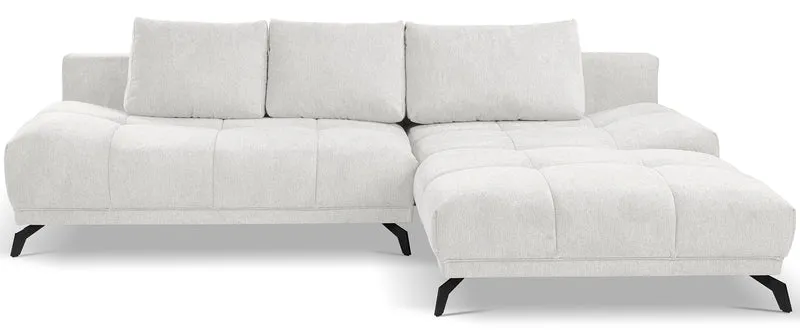 Ecksofa mit Schlaffunktion Felipe, L-förmig, rechtsseitig, mit Stauraum, weißer hydrophober Chenille-Stoff