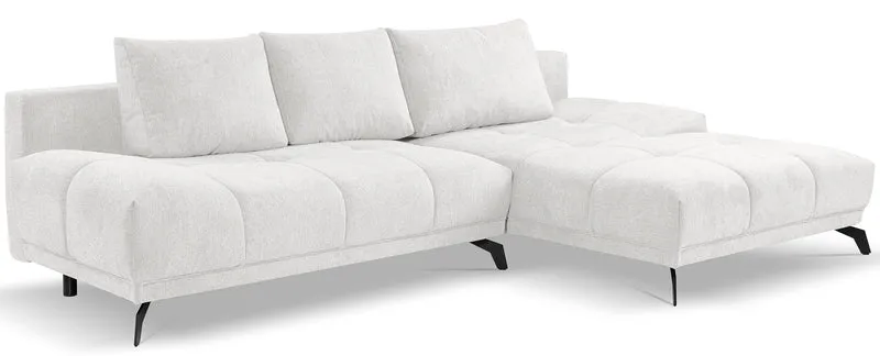 Ecksofa mit Schlaffunktion Felipe, L-förmig, rechtsseitig, mit Stauraum, weißer hydrophober Chenille-Stoff