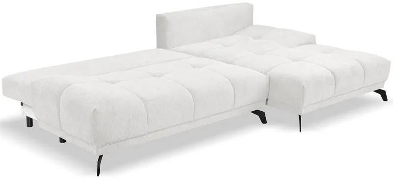 Ecksofa mit Schlaffunktion Felipe, L-förmig, rechtsseitig, mit Stauraum, weißer hydrophober Chenille-Stoff