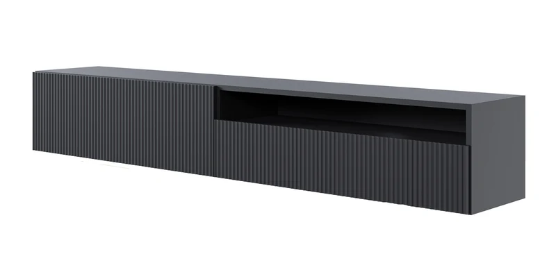 TV-Schrank Veldio mit gefräster Front und Nische, 175 cm, schwarze Wandmontage