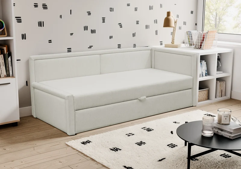 Ausziehbares Doppelbett Caprili in Creme, Geflecht, universell einsetzbar