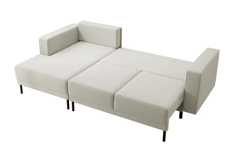 Ecksofa mit Schlaffunktion Rodario mini, L-förmig, mit Stauraum, hellbeiger Samt, pflegeleicht, linksseitig